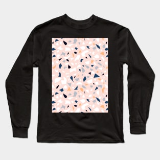 Terrazzo Pattern In Pastel Colors Peach Navy And White Long Sleeve T-Shirt